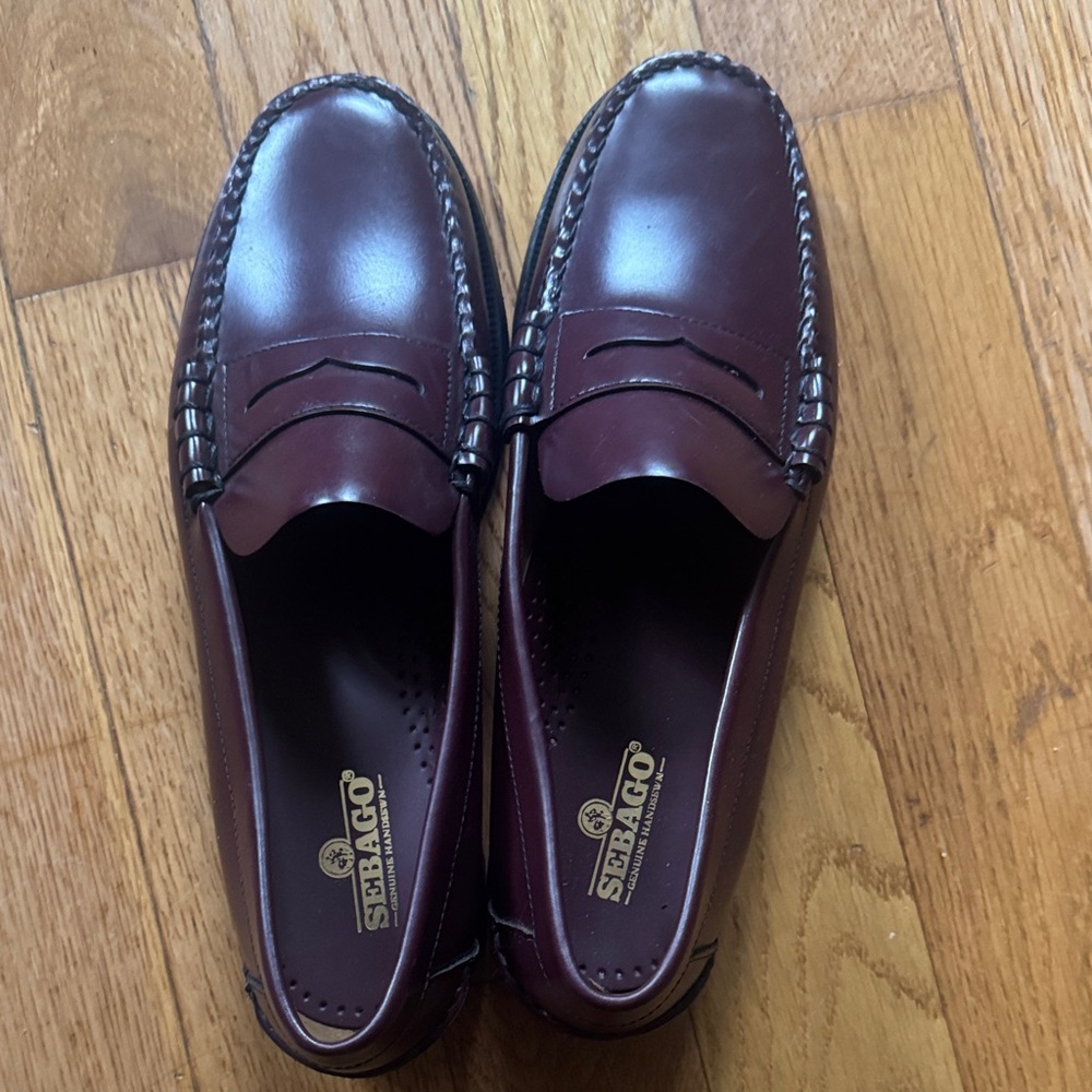 Authentic New Sebago Men's Dark Brown burgundy  Leather Loafers
